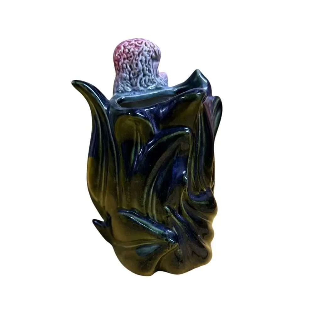 Vintage Hull Pottery Poodle Planter #114 Pink Green Drip Glaze
